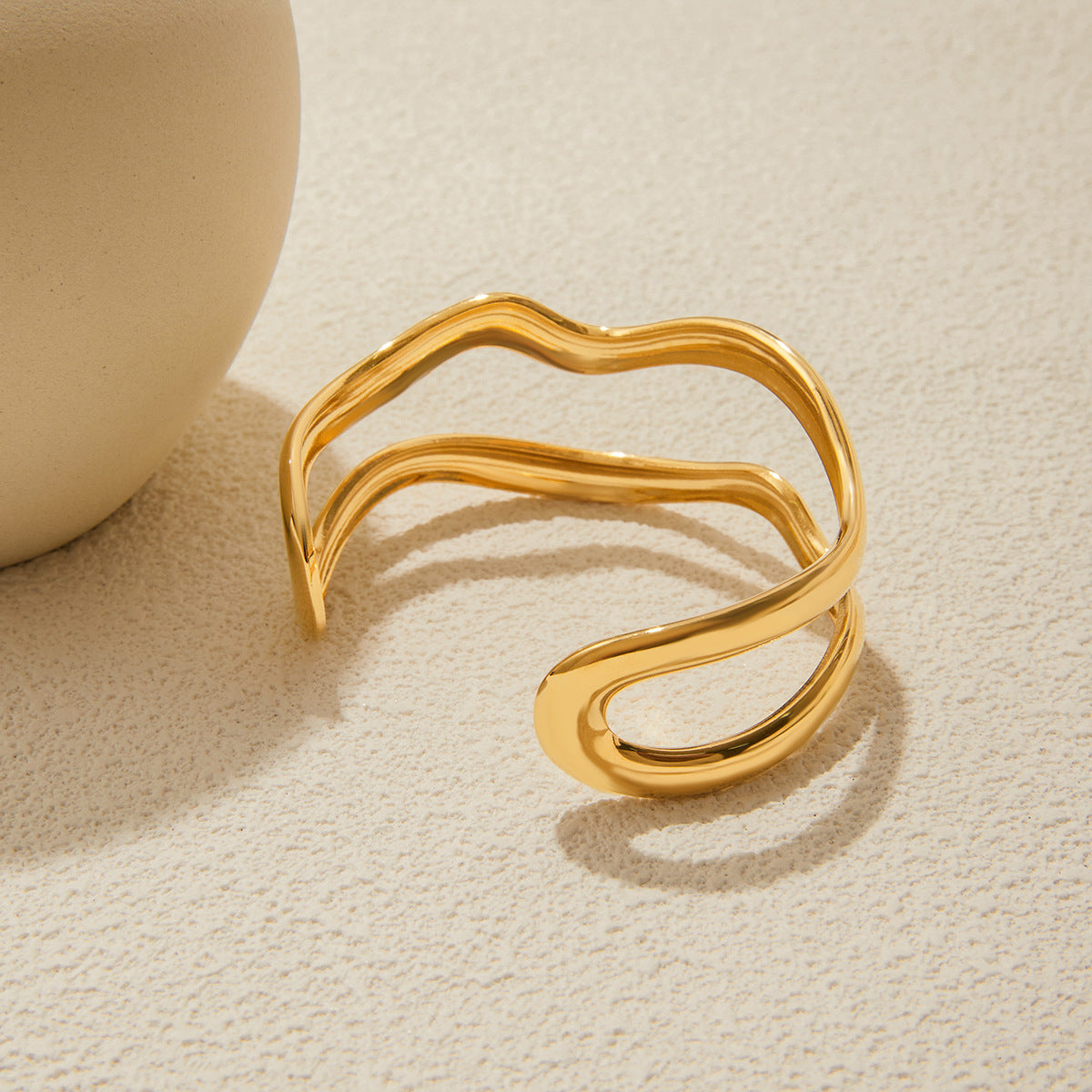 Minimalist 18K Gold Stainless Steel Glossy Line Double-layer Bracelet